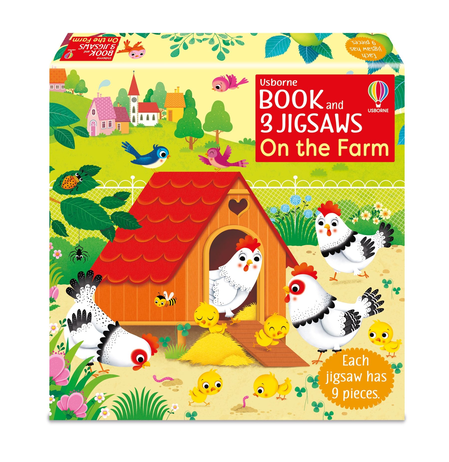 Usborne Book and 3 Jigsaws: On the Farm, carte si puzzle-uri de 9 piese, Usborne